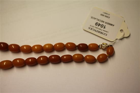 A single strand graduated amber bead necklace, 16in.